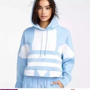 Adidas Original Trefoil Women's Light Blue/White cropped Hoodie